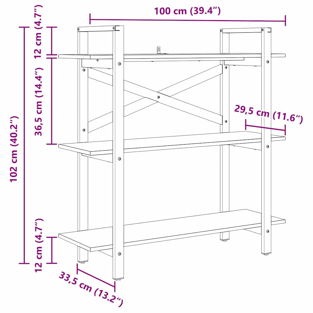 Ράφι Βιβλίων Δρύς Sonoma 100 x 33,5 x 102 εκ Επεξεργασμένο ξύλο
