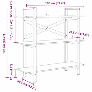 Ράφι Βιβλίων 3 επιπέδων 100 x 33,5 x 102 εκ Επεξεργασμένο Ξύλο