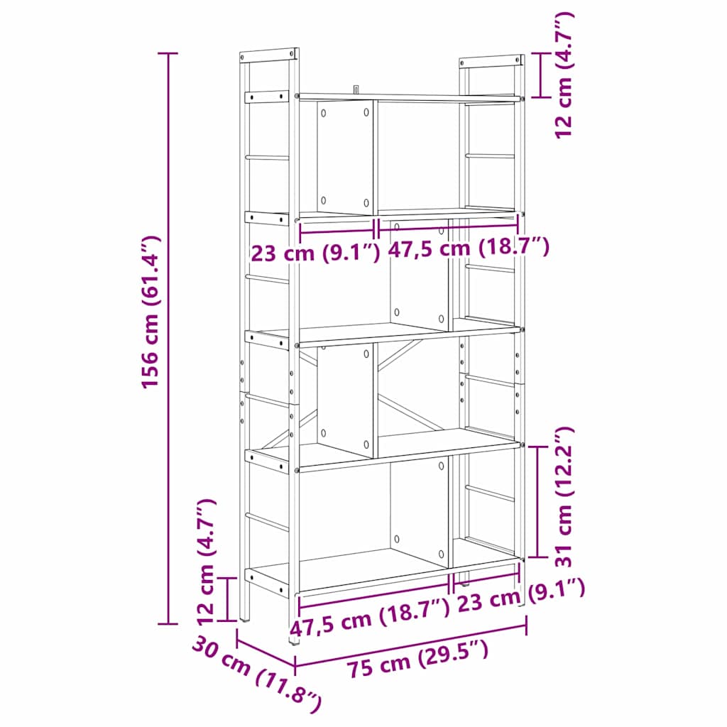 Ράφι Βιβλίων Artisan Oak 75 x 30 x 156 εκ. Επεξεργασμένο ξύλο
