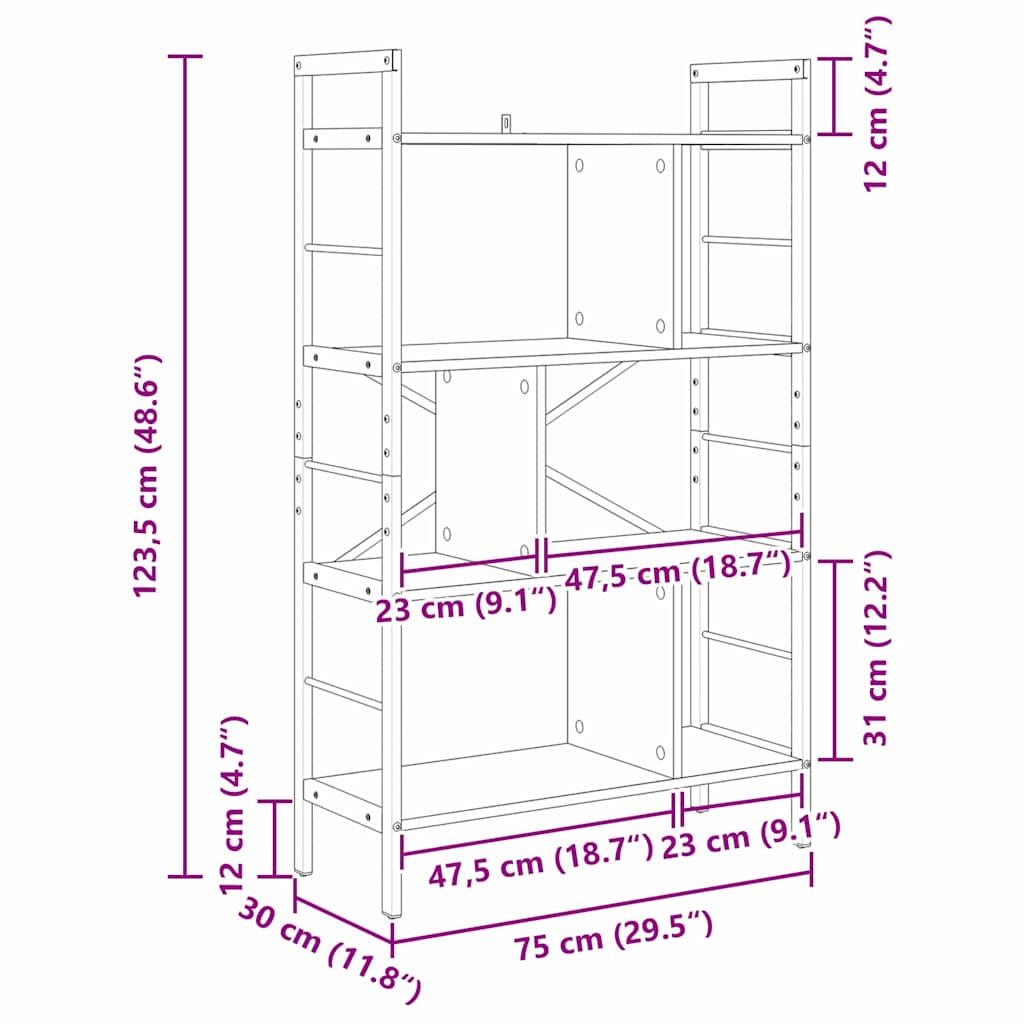 Ράφι Βιβλίων Καπνιστό Δρύς 75 x 30 x 123,5 εκ.