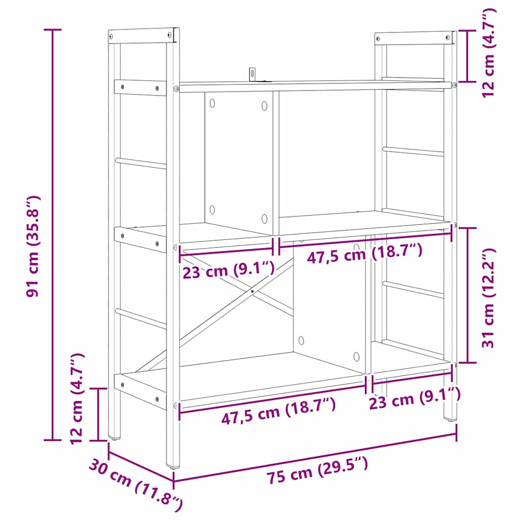 Ράφι Βιβλίων Παλιό Ξύλο 75 x 30 x 91 εκ. Επεξεργασμένο ξύλο