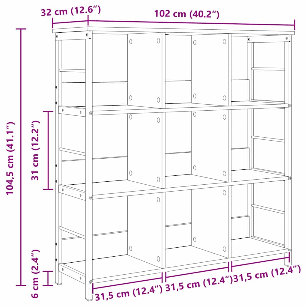 Ράφι Βιβλίων 9 επιπέδων 102 x 32 x 104,5 εκ. Επεξεργασμένο Ξύλο - Pakobazaar