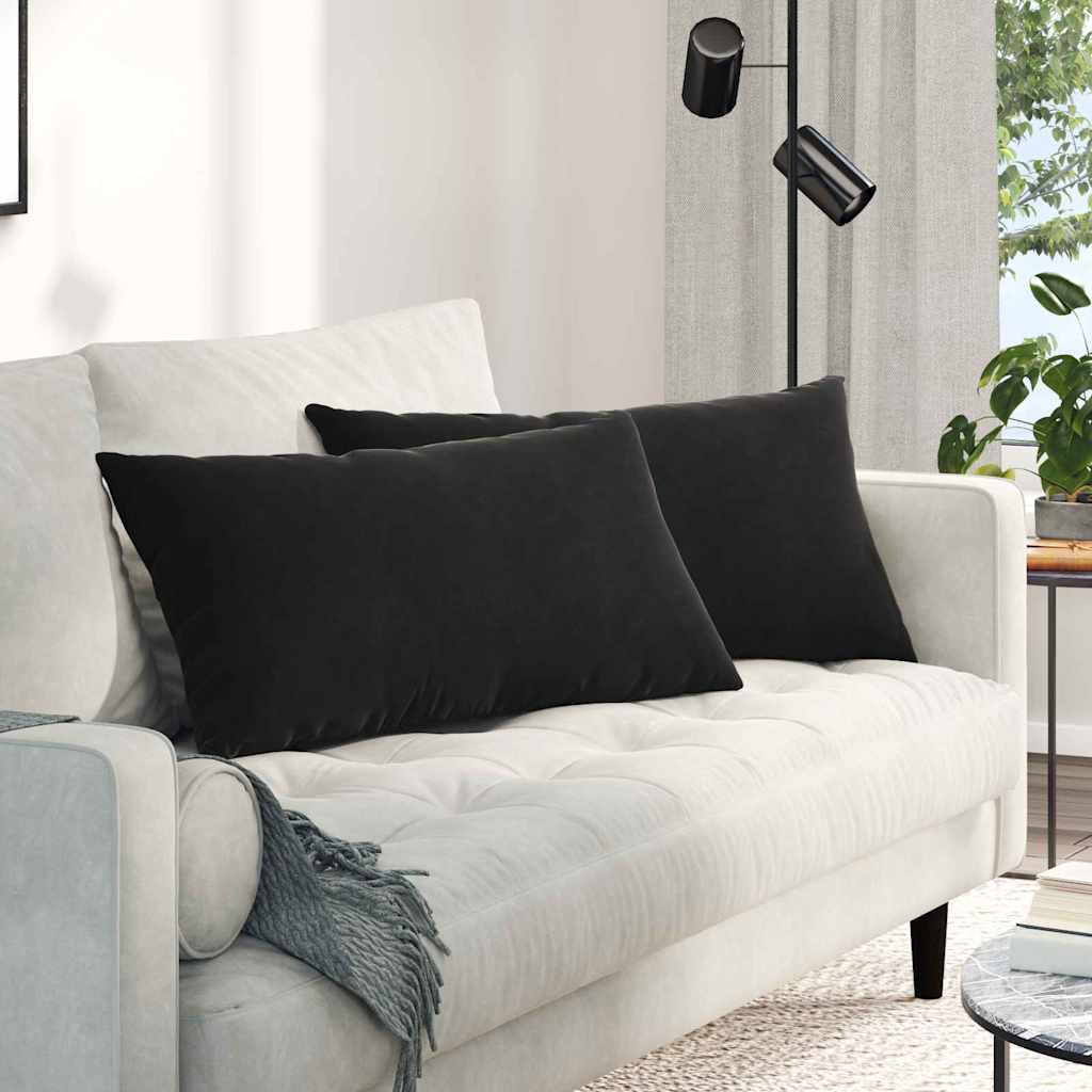 Μαξιλάρι Καναπέ 2 pcs Μαύρο 80 x 40 cm Υφασμάτινο Κορντουρά
