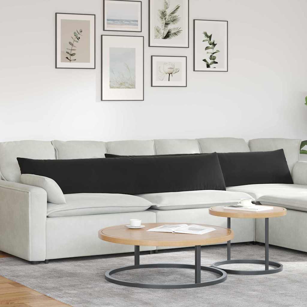 Μαξιλάρι Καναπέ 2 pcs Μαύρο 200 x 40 εκ. Υφασμάτινο Κορντουρά