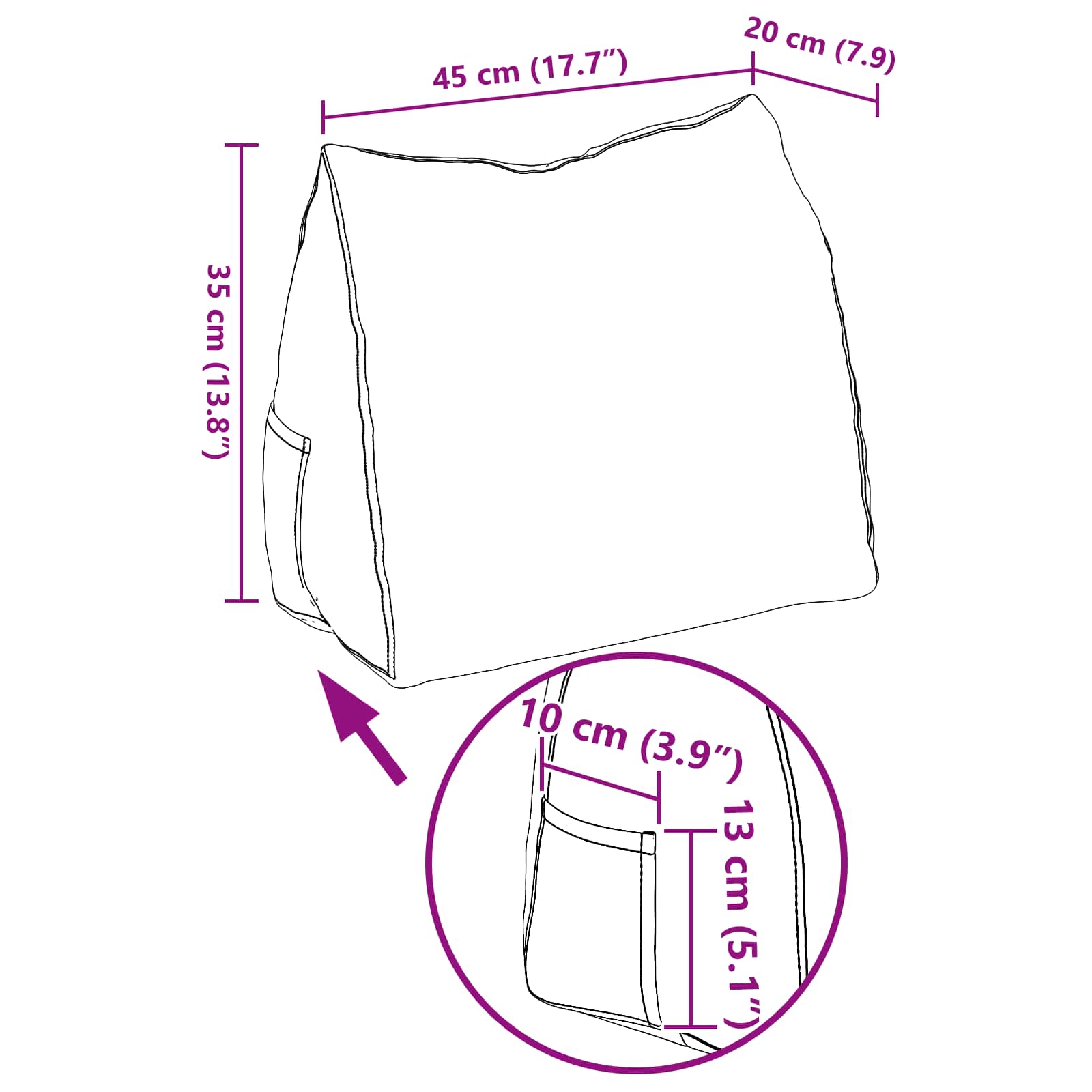 Μαξιλάρι Πλάτης Λευκό 45 x 20 x 35 εκ. ύφασμα