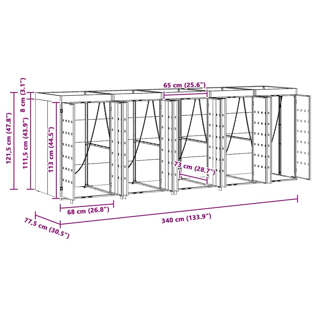 Αποθήκη τροχήλατου κάδου για 5 κάδους Μαύρο