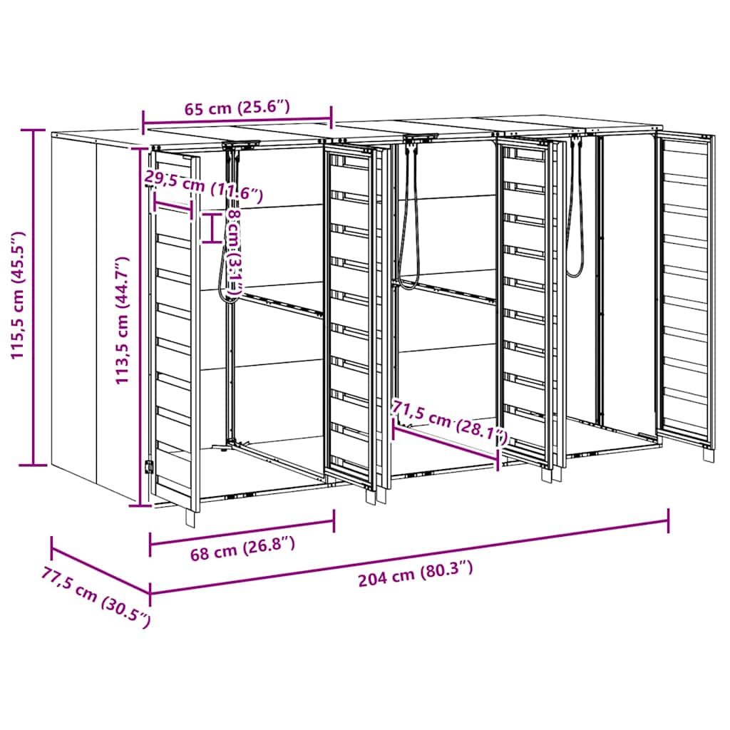 Αποθήκη τροχήλατου κάδου για 3 κάδους 340 x 77.5 x 115.5 εκ