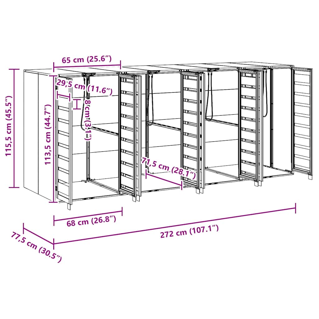 Αποθήκη τροχήλατου κάδου για 3 κάδους 340 x 77.5 x 115.5 εκ