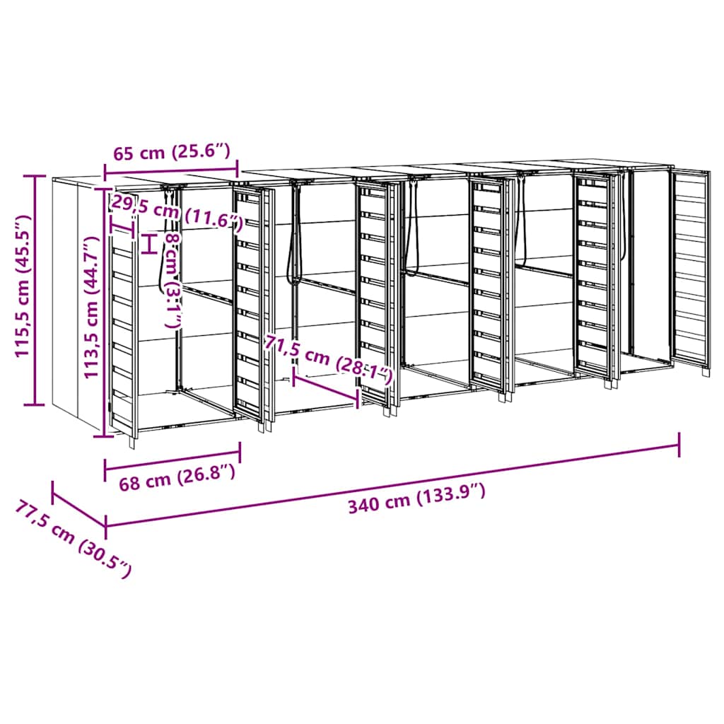Αποθήκη τροχήλατου κάδου για 3 κάδους 340 x 77.5 x 115.5 εκ