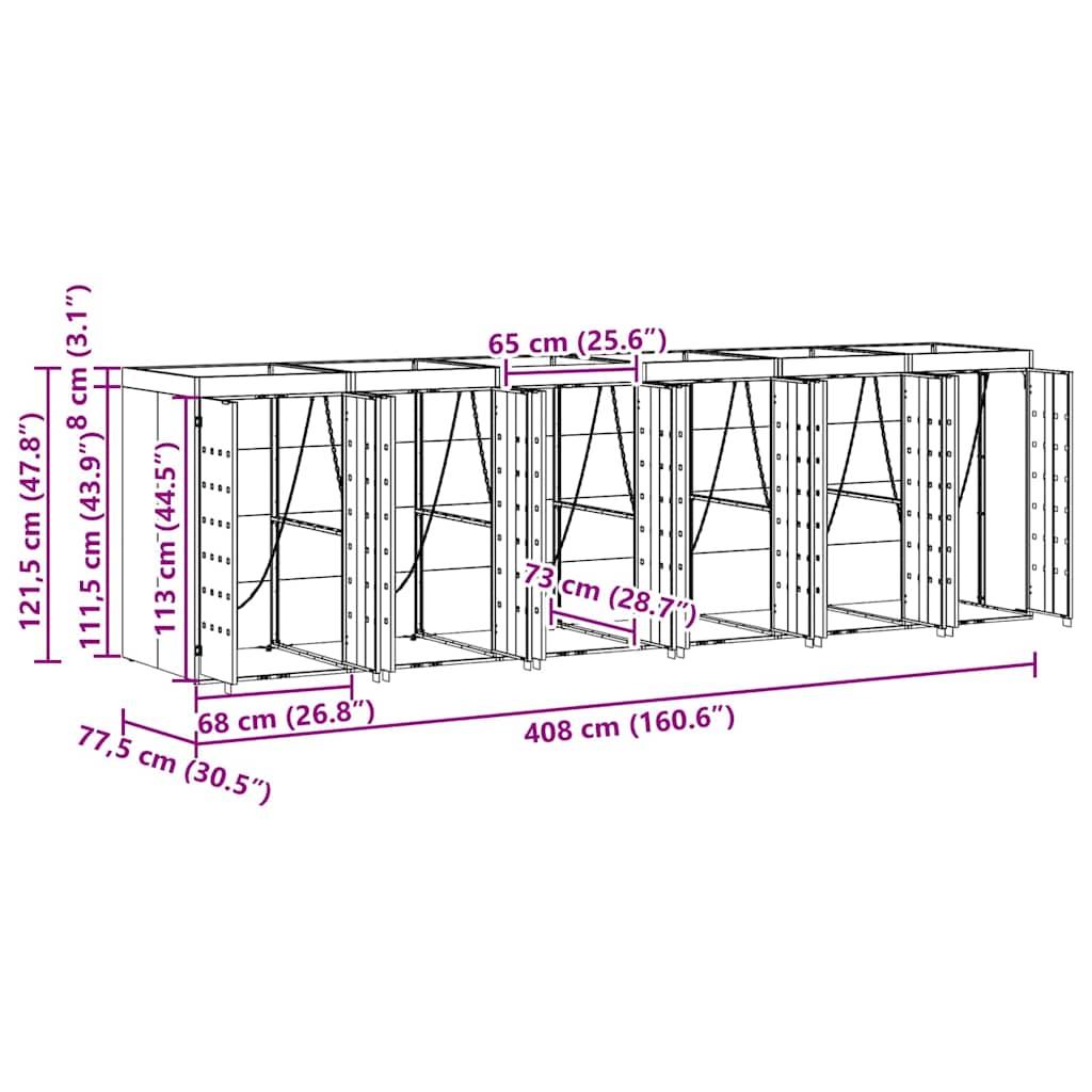 Αποθήκη τροχήλατου κάδου για 3 κάδους 340 x 77.5 x 115.5 εκ