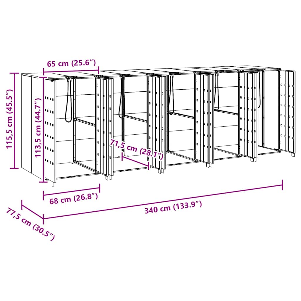 Αποθήκη τροχήλατου κάδου για 3 κάδους 340 x 77.5 x 115.5 εκ