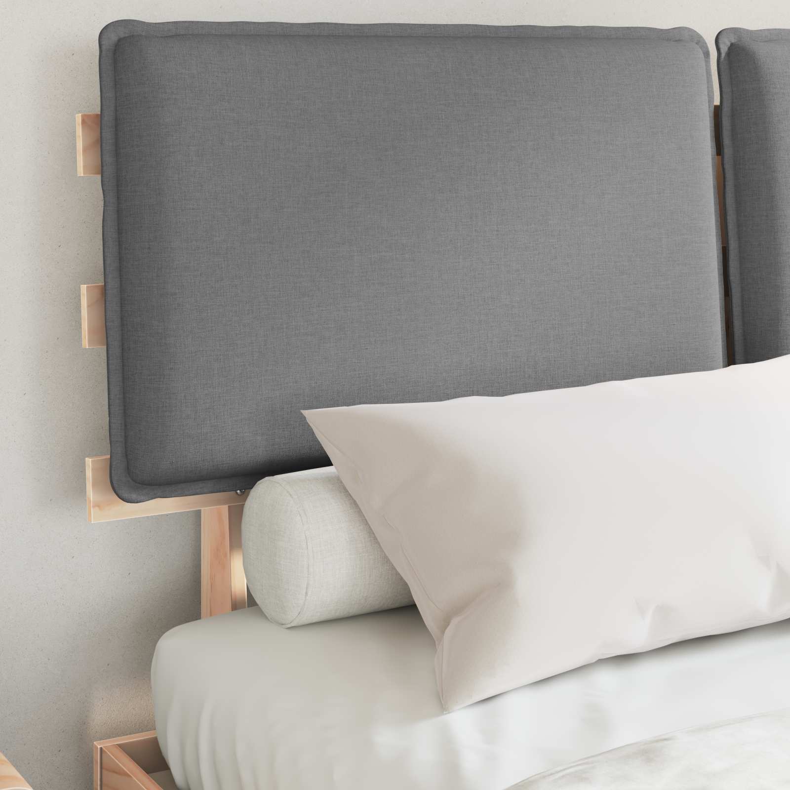 Σκελετός Κρεβατιού με Επενδεδυμένο Κεφαλάρι Ανοιχτό γκρι