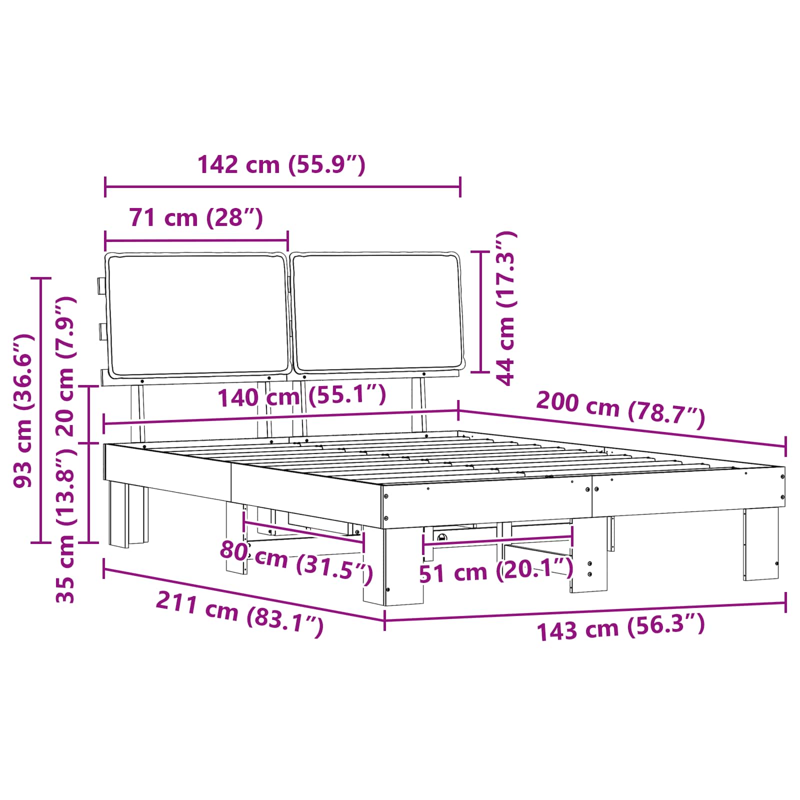 Σκελετός Κρεβατιού με Επενδεδυμένο Κεφαλάρι Ανοιχτό γκρι
