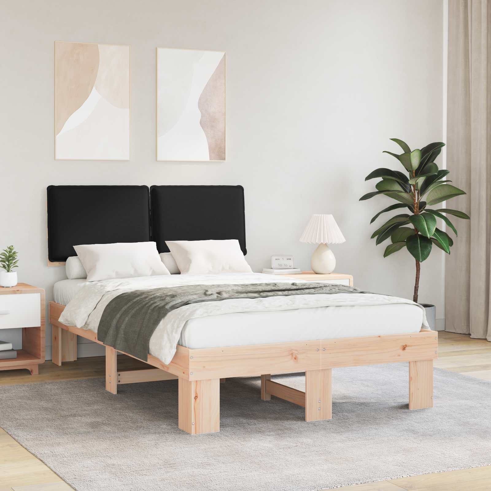 Σκελετός Κρεβατιού με Επενδεδυμένο Κεφαλάρι Μαύρο 120 x 200 cm