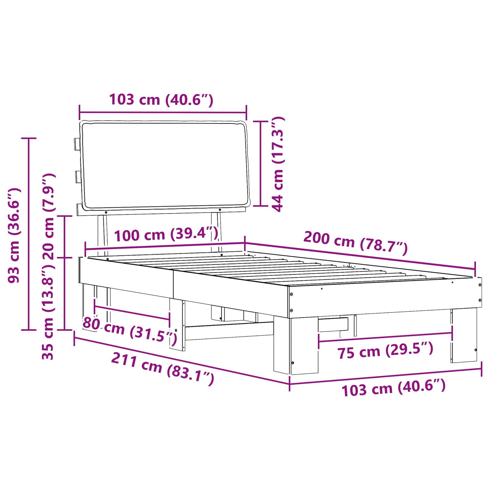 Σκελετός Κρεβατιού με Επενδεδυμένο Κεφαλάρι Ανοιχτό γκρι
