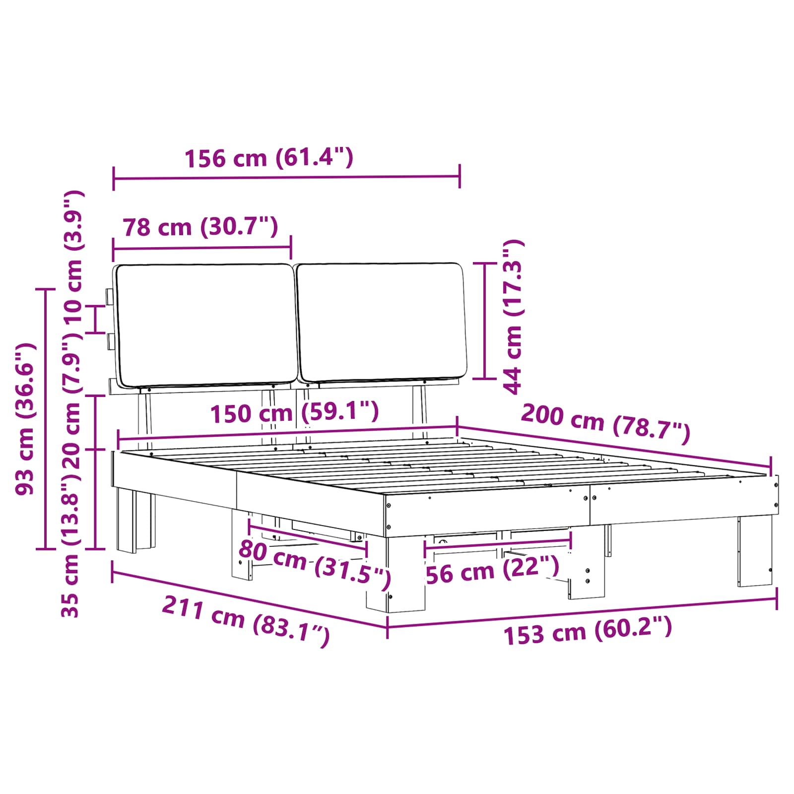 Σκελετός Κρεβατιού με Επενδεδυμένο Κεφαλάρι Ανοιχτό γκρι