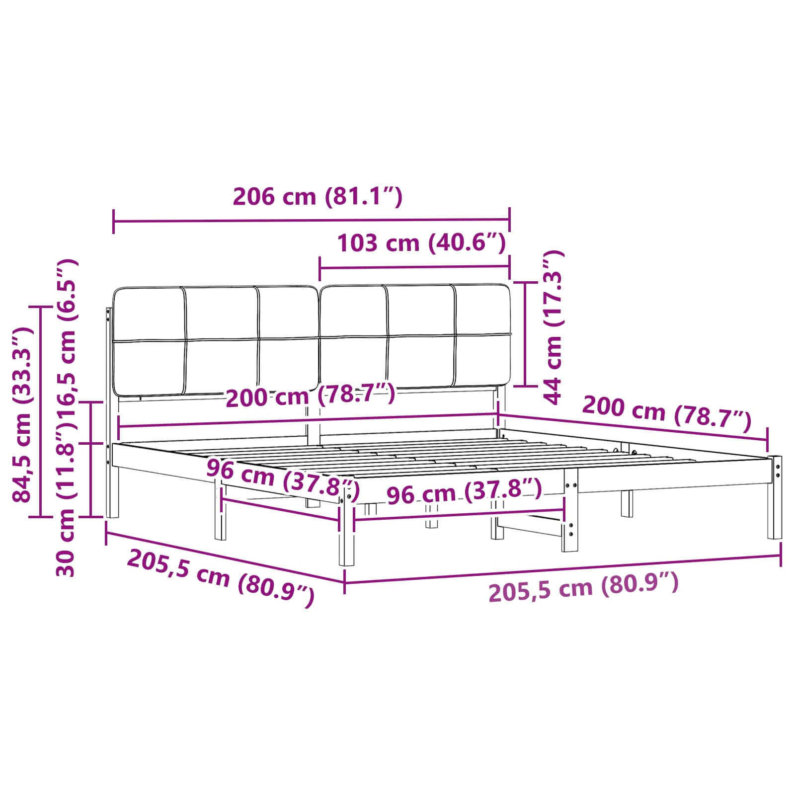 Σκελετός Κρεβατιού με Επενδεδυμένο Κεφαλάρι Ανοιχτό γκρι