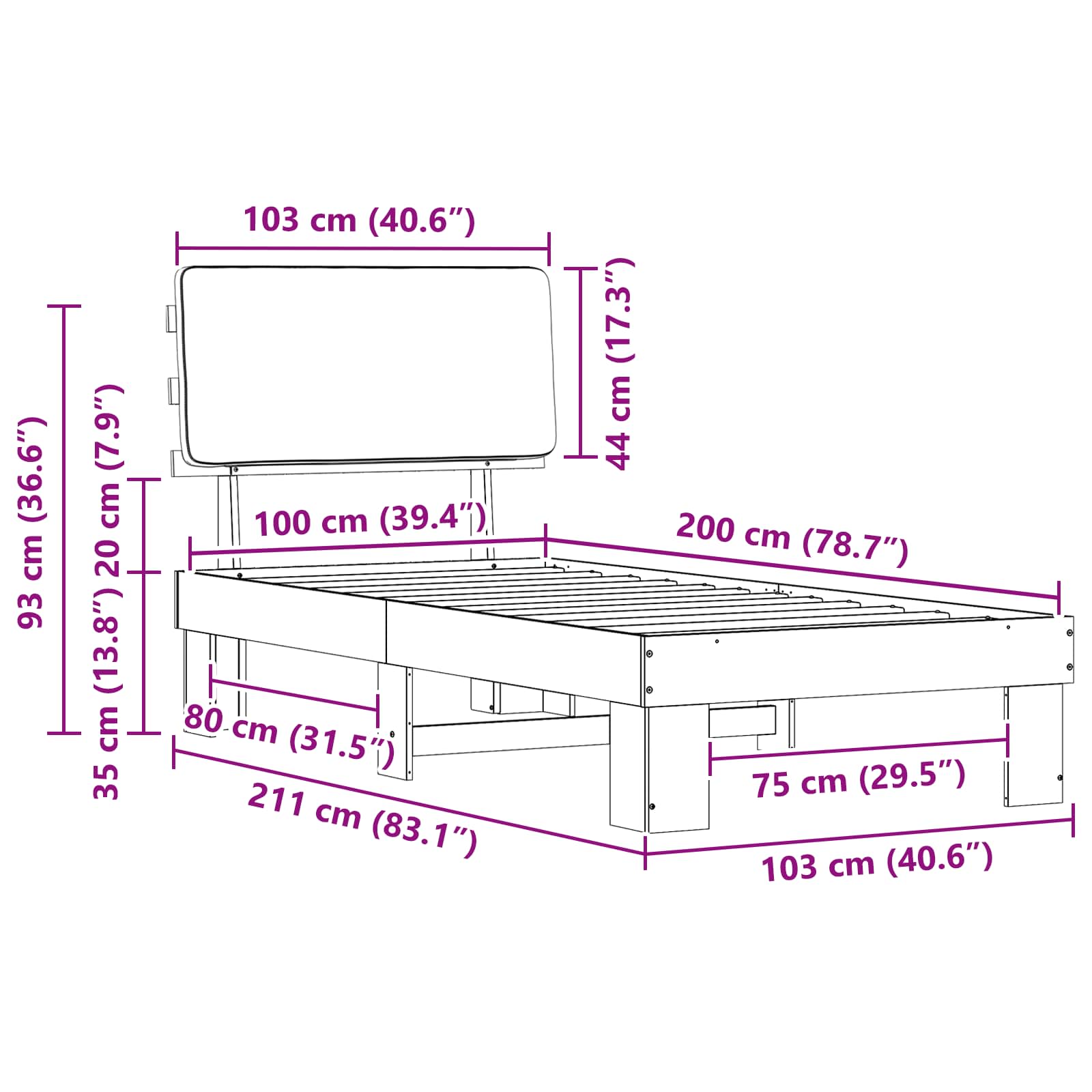 Σκελετός Κρεβατιού με Επενδεδυμένο Κεφαλάρι Taupe 100 x 200 cm