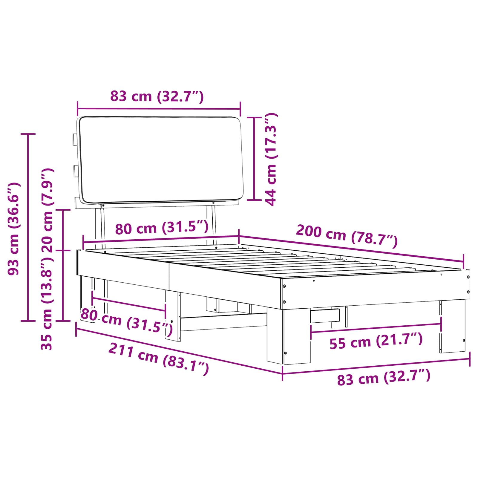 Σκελετός Κρεβατιού με Επενδεδυμένο Κεφαλάρι Ανοιχτό γκρι