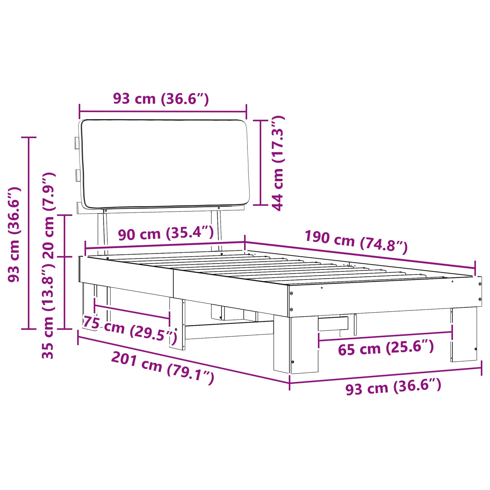 Σκελετός Κρεβατιού με Επενδεδυμένο Κεφαλάρι Ανοιχτό γκρι