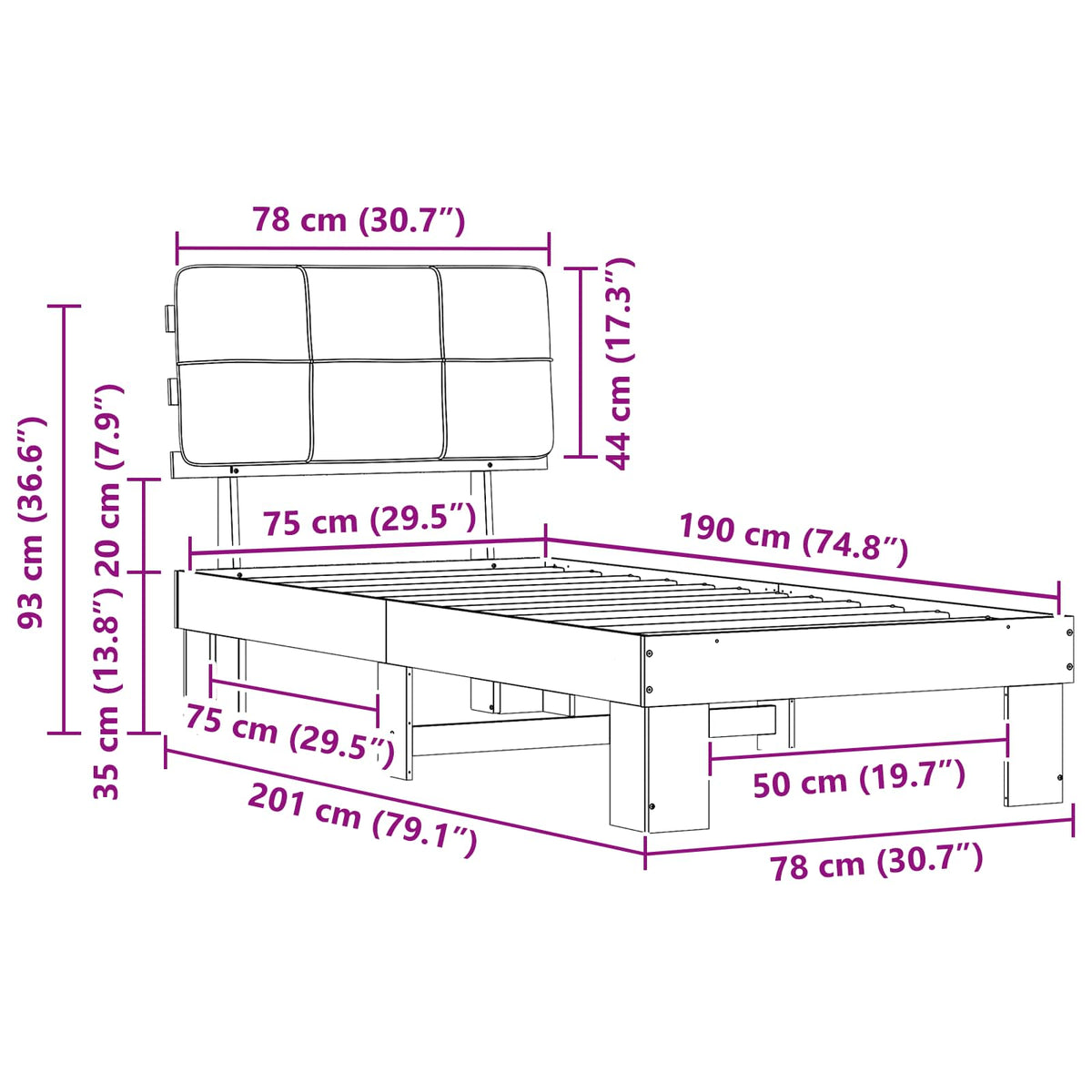 Σκελετός Κρεβατιού με Επενδεδυμένο Κεφαλάρι - Pakobazaar