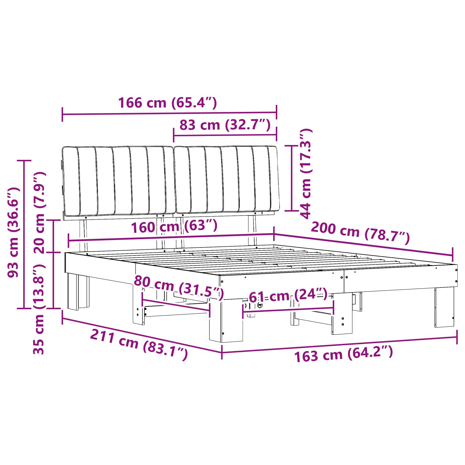 Σκελετός Κρεβατιού με Επενδεδυμένο Κεφαλάρι Ανοιχτό γκρι