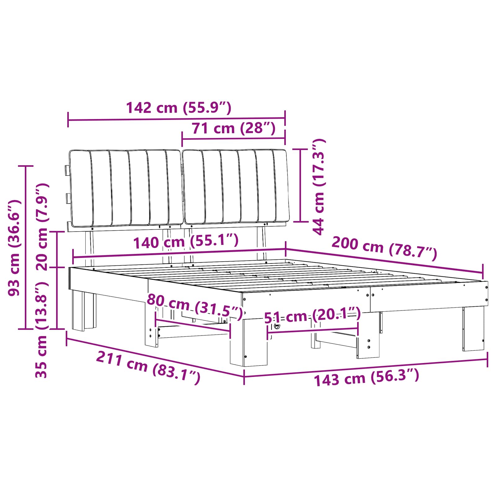 Σκελετός Κρεβατιού με Επενδεδυμένο Κεφαλάρι Ανοιχτό γκρι