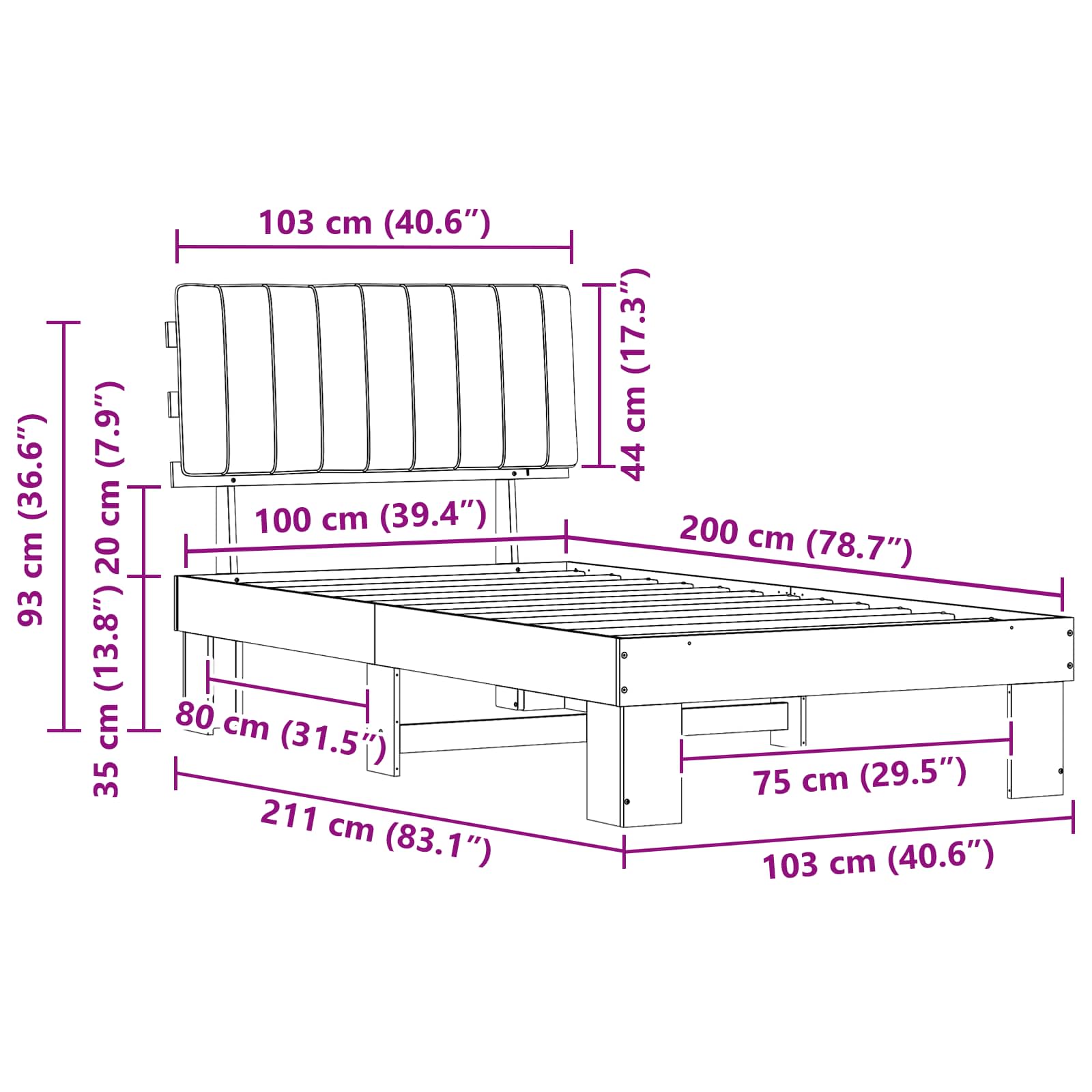 Σκελετός Κρεβατιού με Επενδεδυμένο Κεφαλάρι Ανοιχτό γκρι