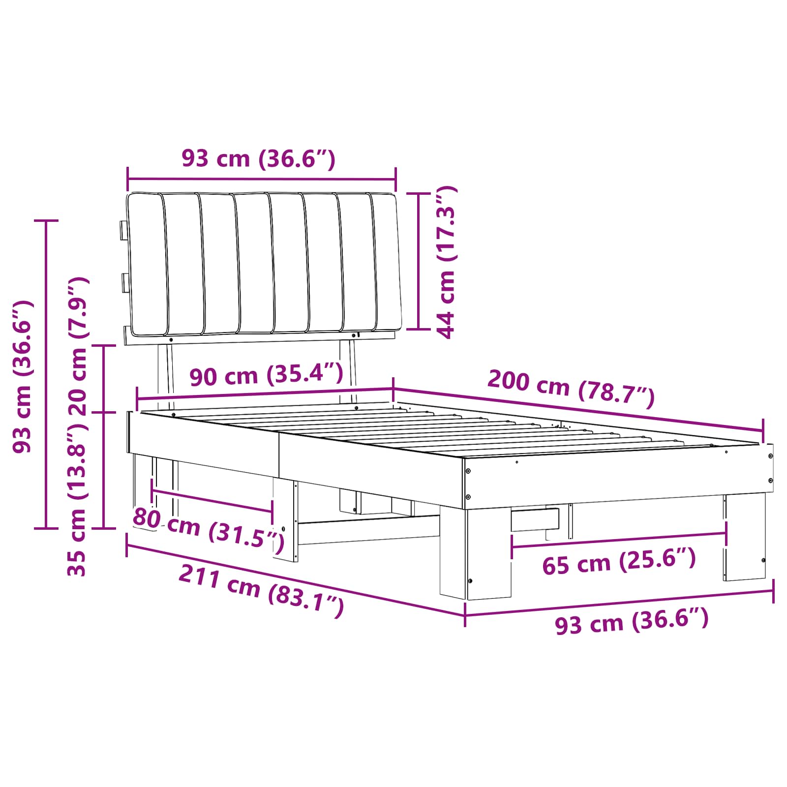 Σκελετός Κρεβατιού με Επενδεδυμένο Κεφαλάρι Ανοιχτό γκρι