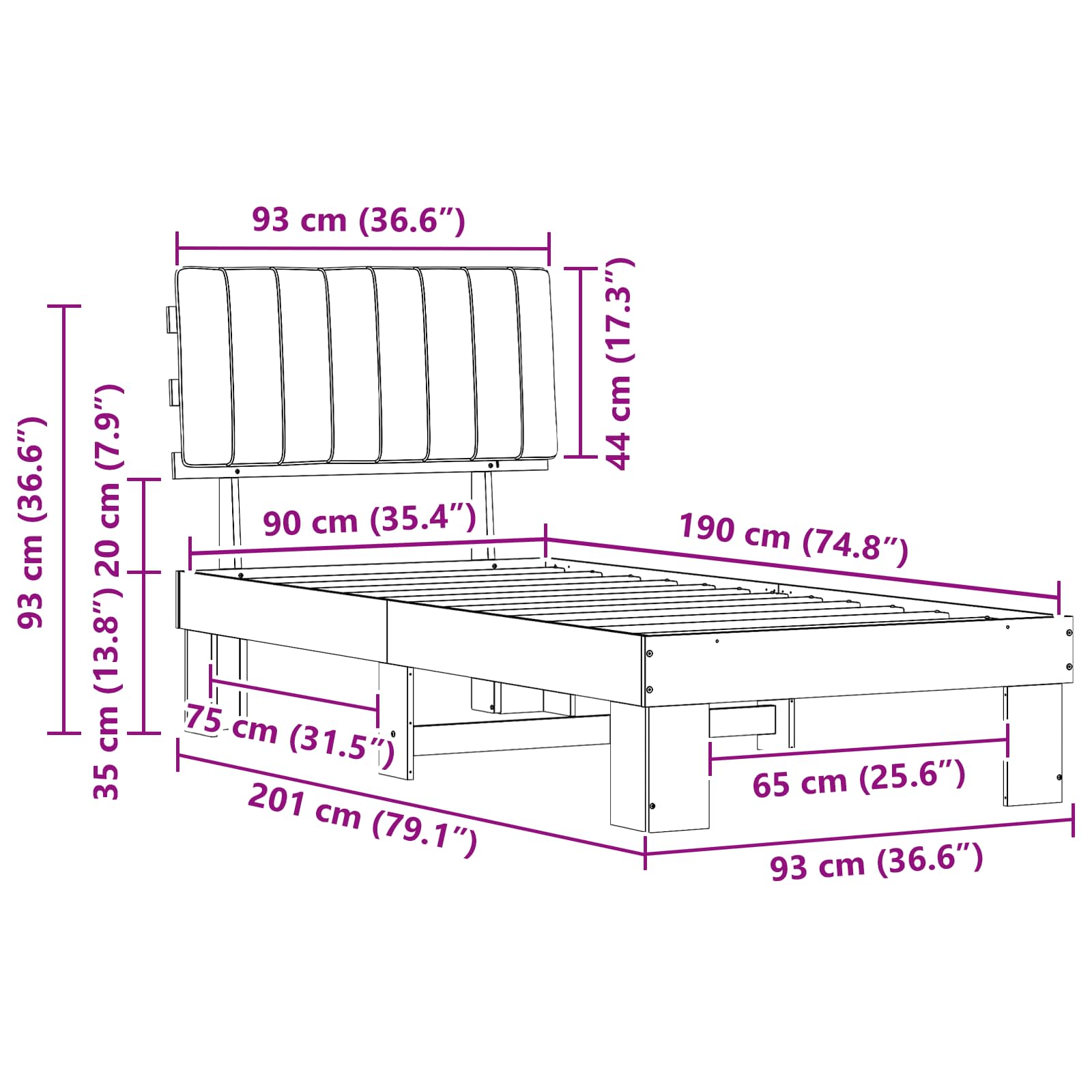 Σκελετός Κρεβατιού με Επενδεδυμένο Κεφαλάρι Σκούρο Γκρι