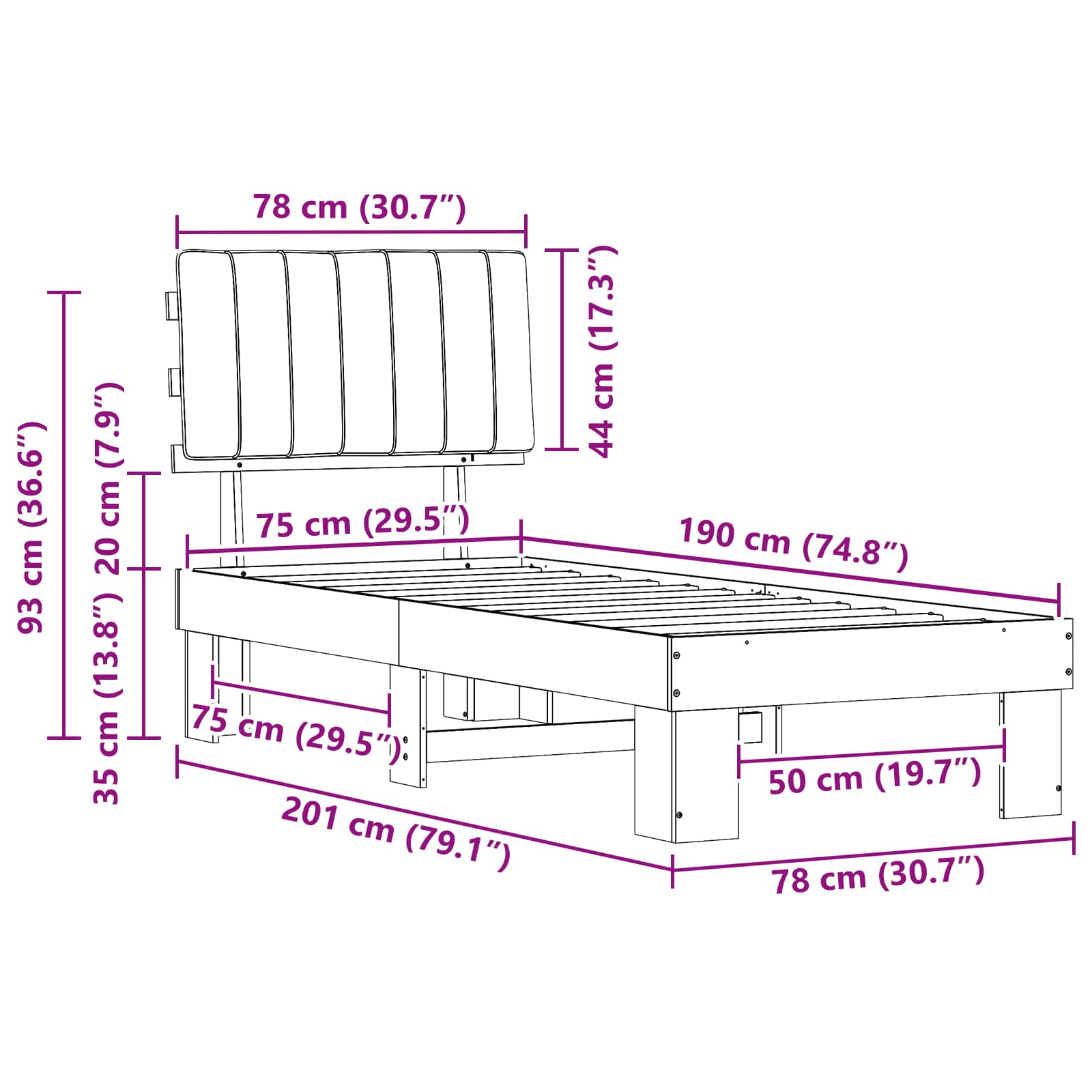 Σκελετός Κρεβατιού με Επενδεδυμένο Κεφαλάρι Σκούρο Γκρι