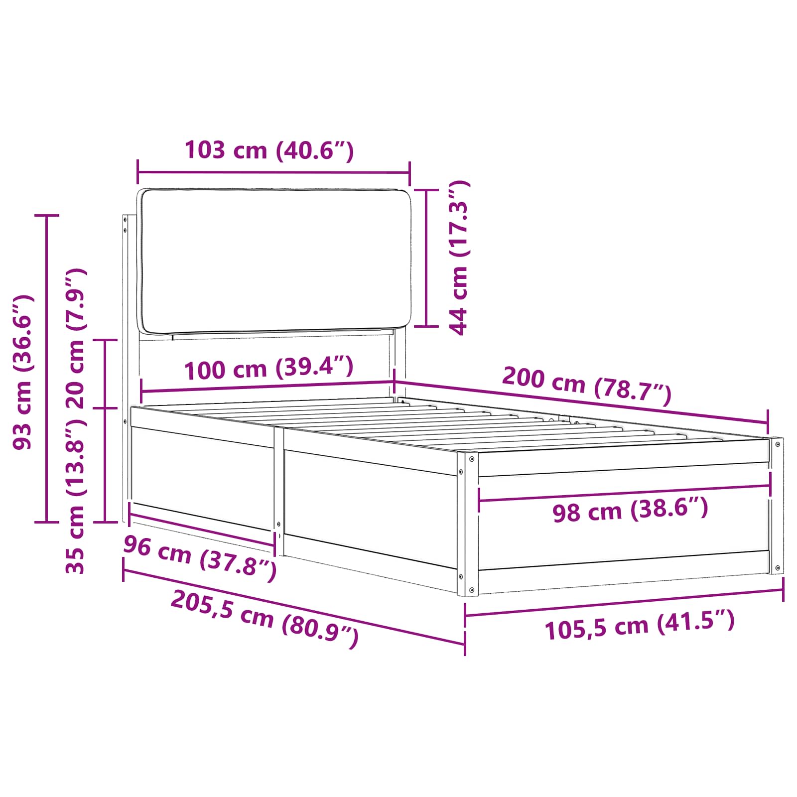 Σκελετός Κρεβατιού με Επενδεδυμένο Κεφαλάρι Ανοιχτό γκρι