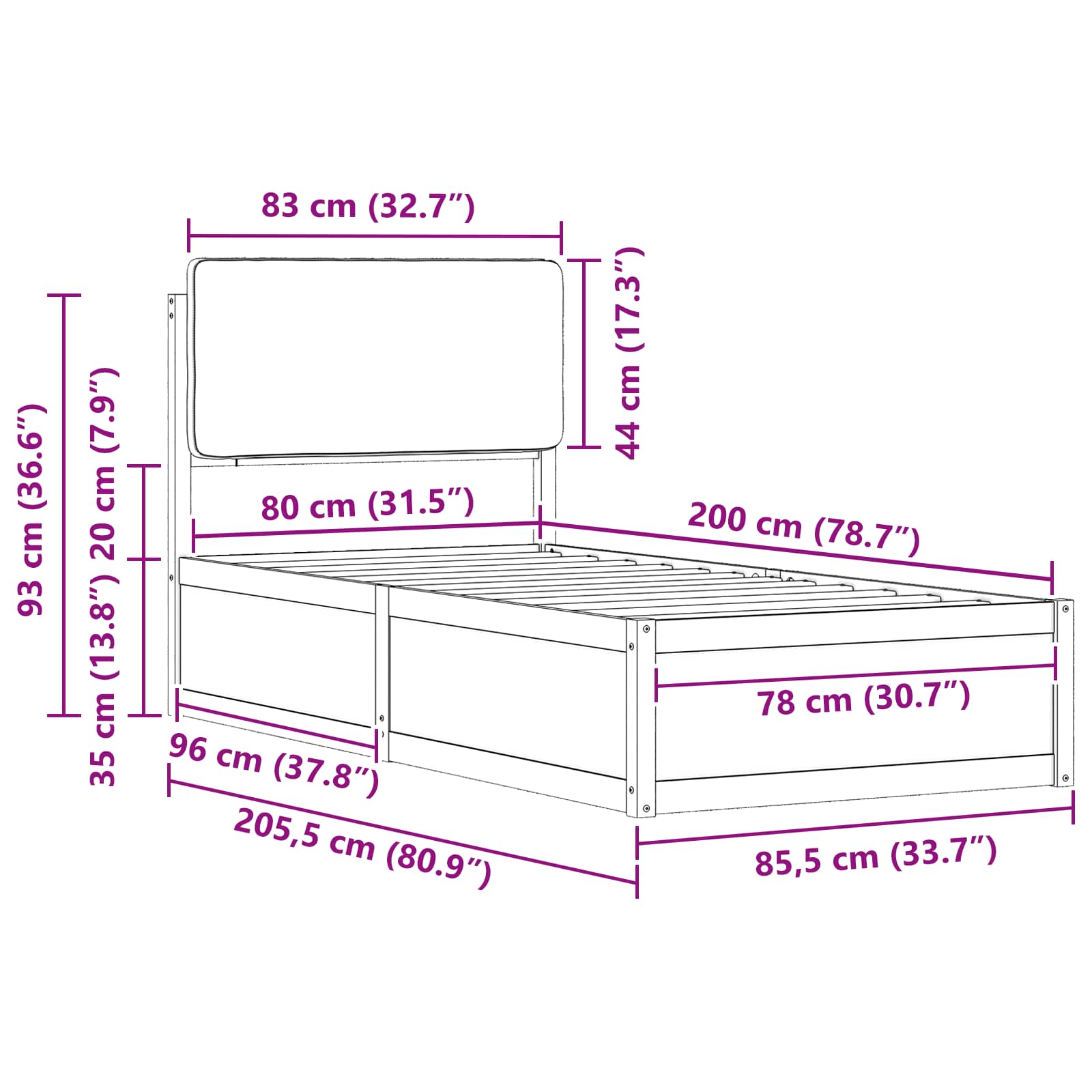 Σκελετός Κρεβατιού με Επενδεδυμένο Κεφαλάρι Ανοιχτό γκρι