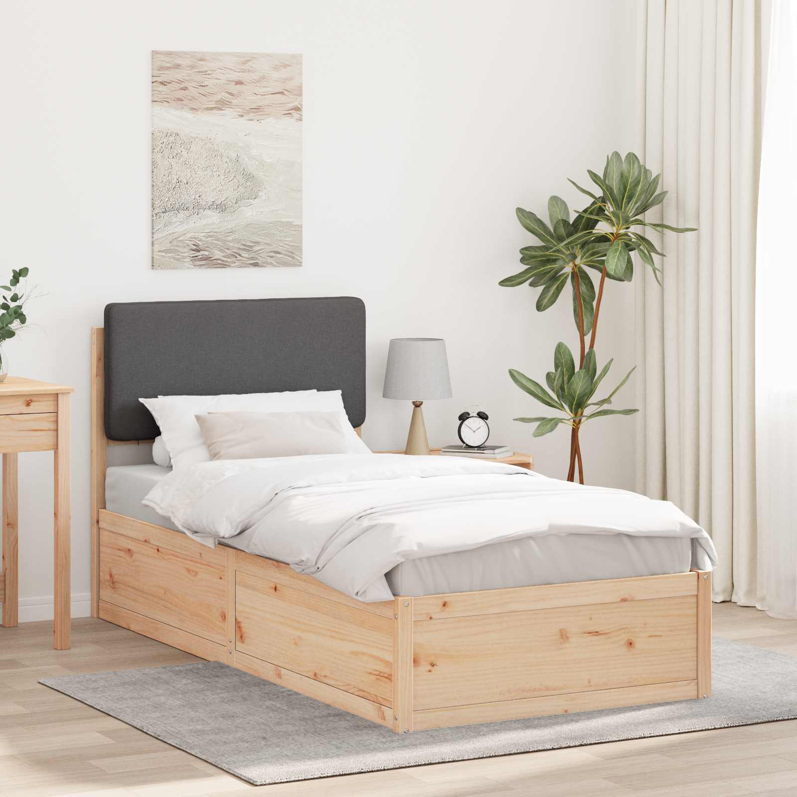 Σκελετός Κρεβατιού με Επενδεδυμένο Κεφαλάρι Σκούρο Γκρι