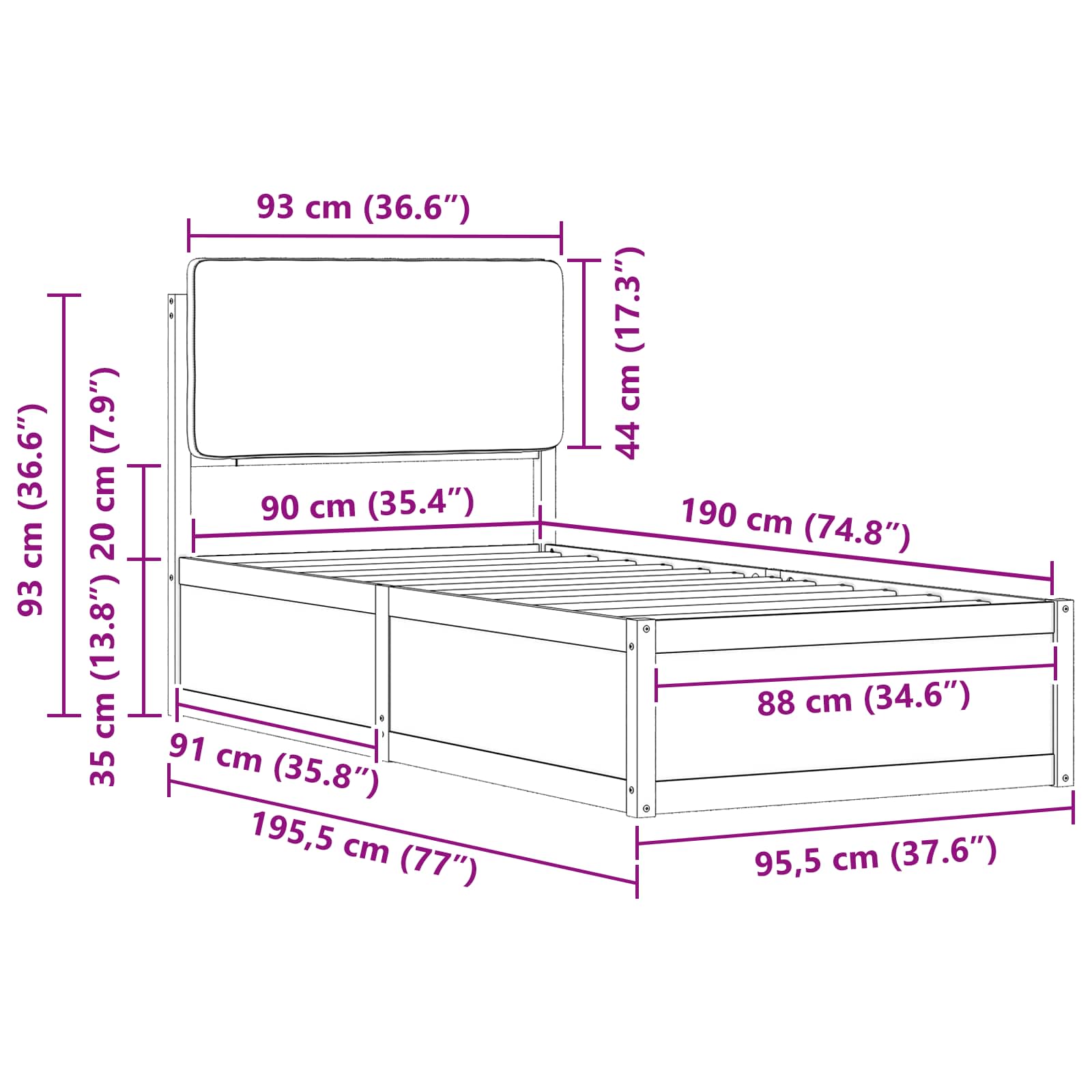Σκελετός Κρεβατιού με Επενδεδυμένο Κεφαλάρι Σκούρο Γκρι