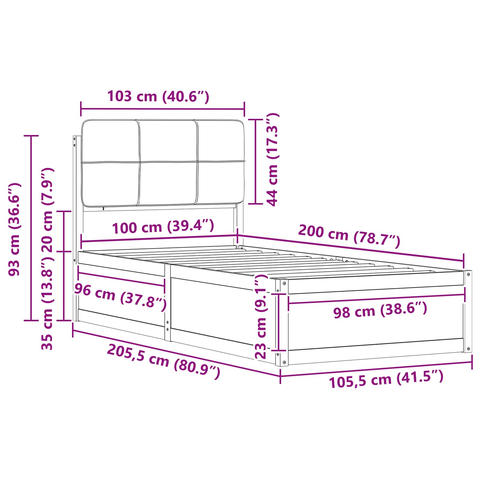 Σκελετός Κρεβατιού με Επενδεδυμένο Κεφαλάρι Ανοιχτό γκρι