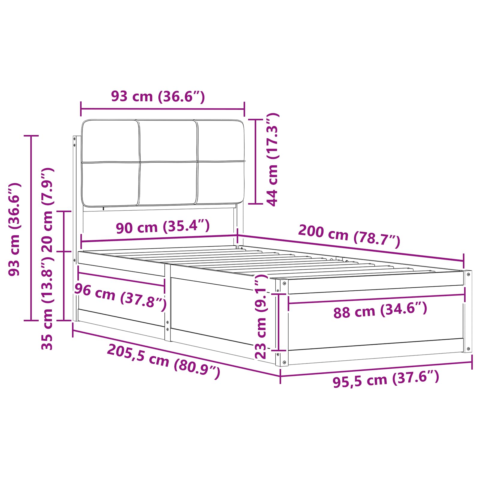 Σκελετός Κρεβατιού με Επενδεδυμένο Κεφαλάρι Ανοιχτό γκρι