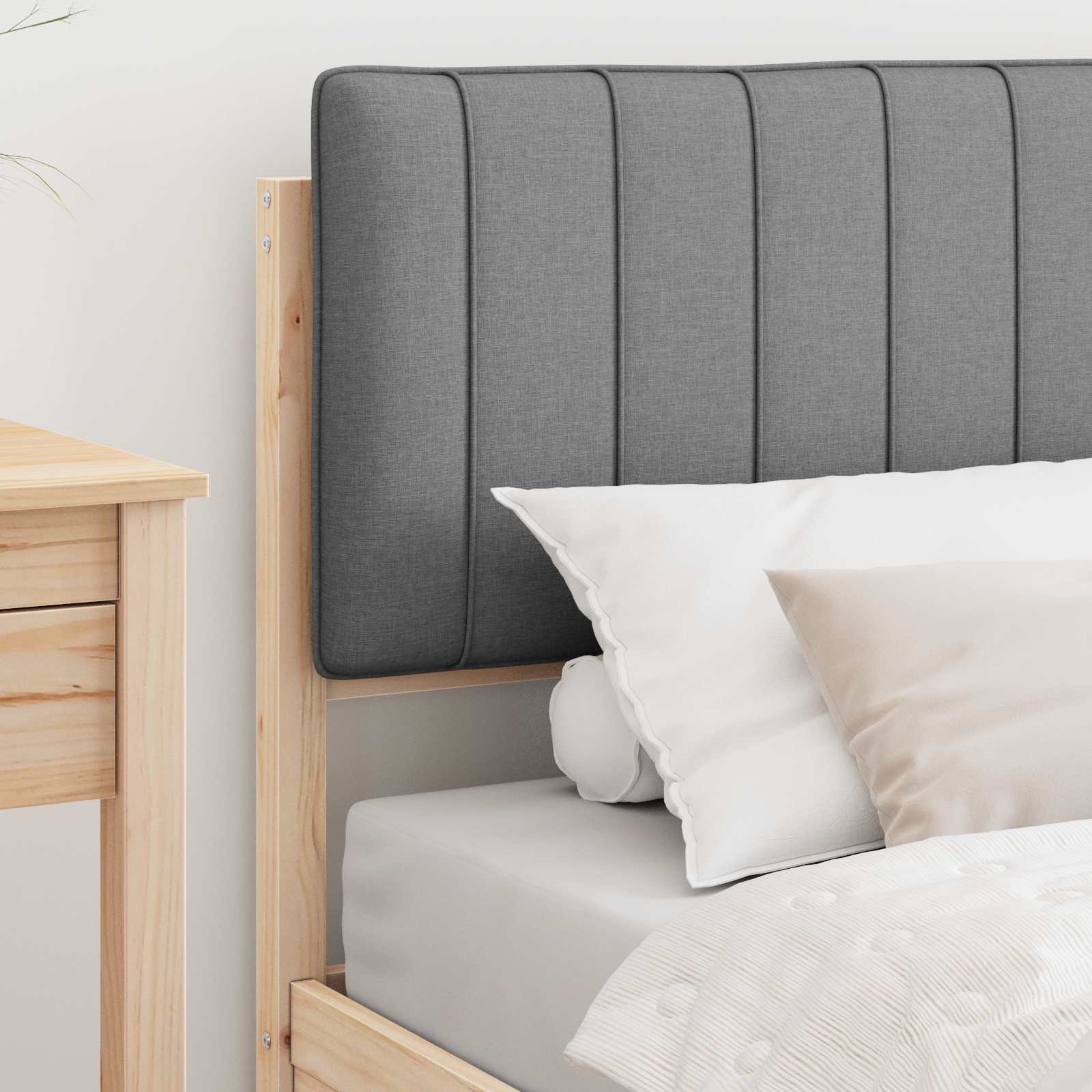 Σκελετός Κρεβατιού με Επενδεδυμένο Κεφαλάρι Ανοιχτό γκρι
