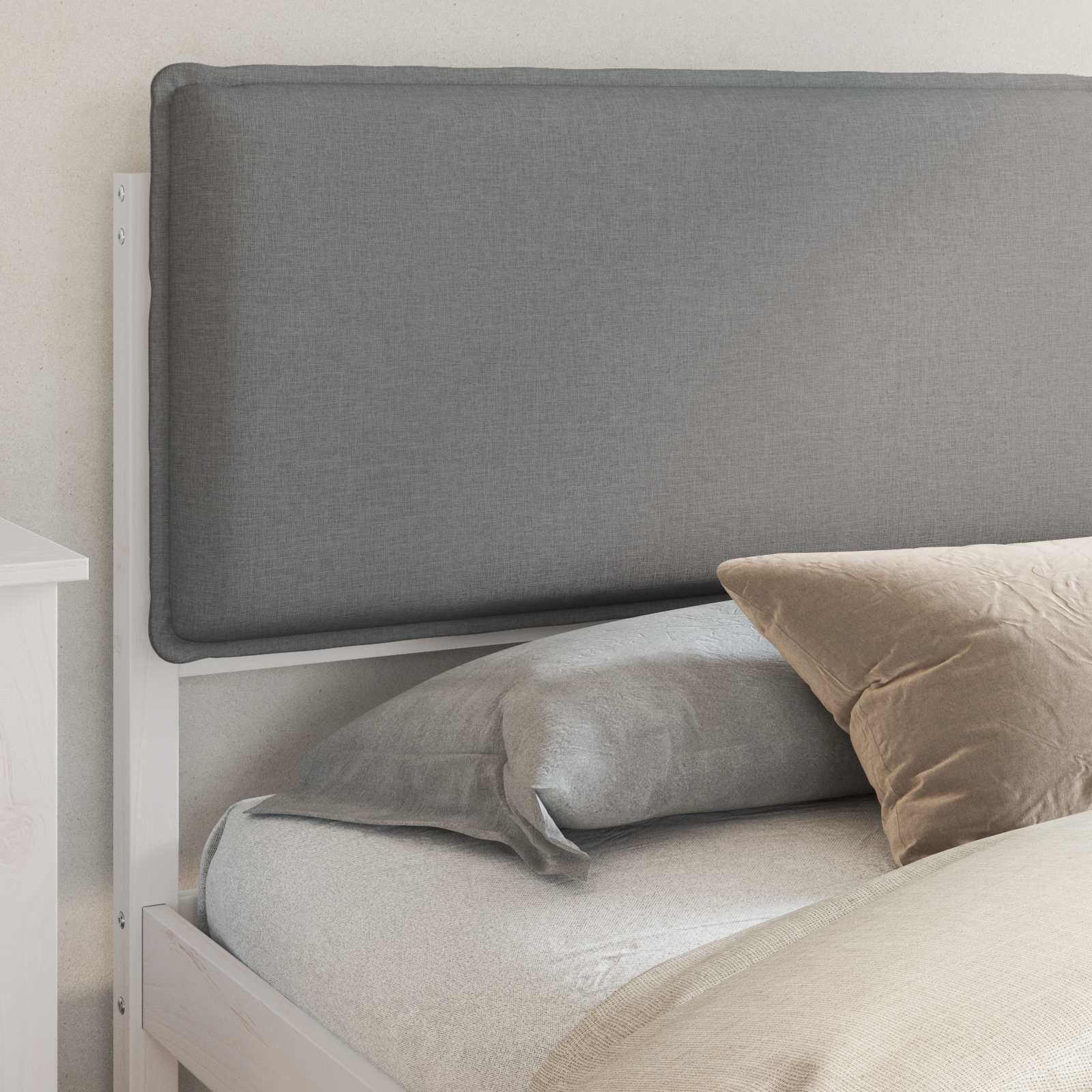 Σκελετός Κρεβατιού με Επενδεδυμένο Κεφαλάρι Ανοιχτό γκρι