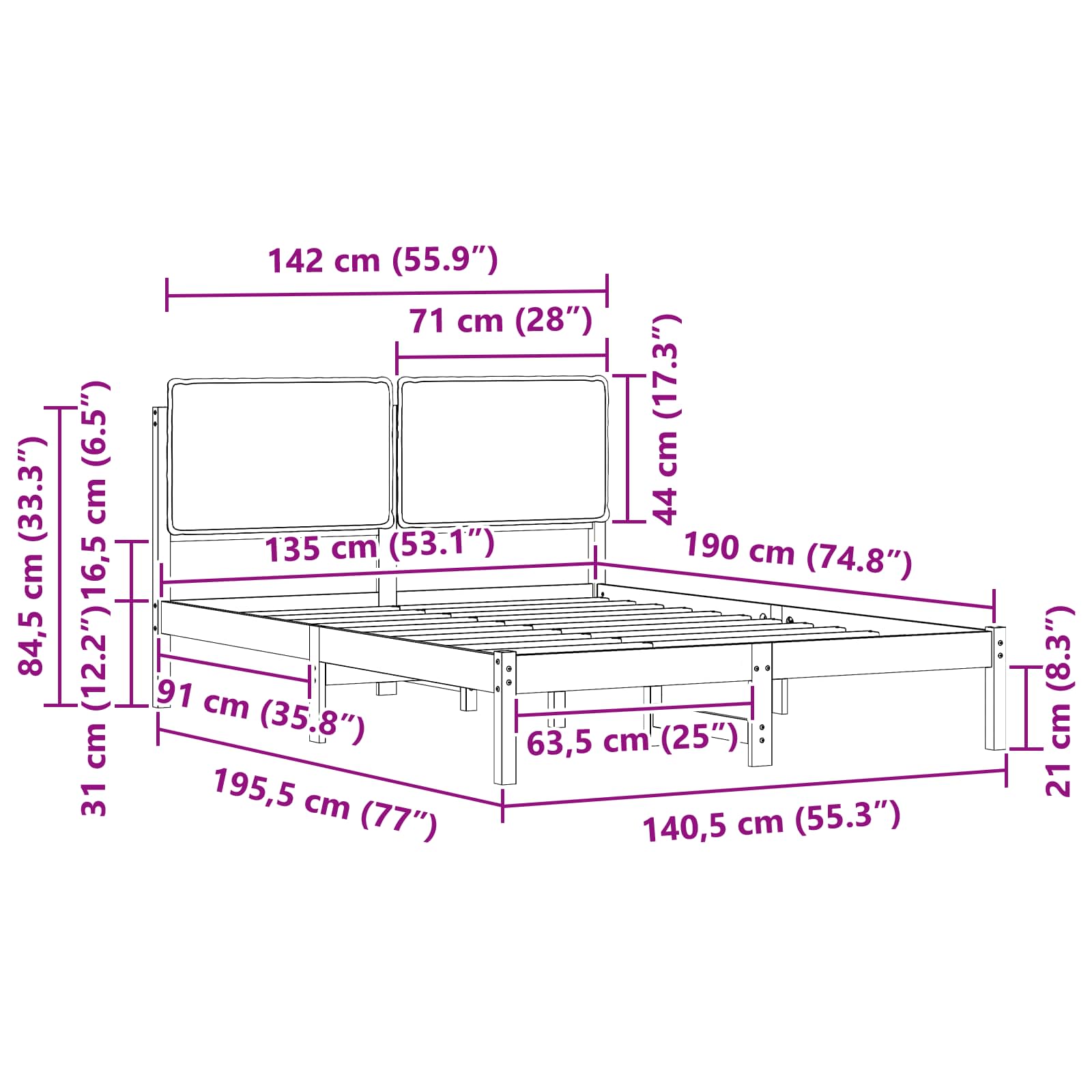 Σκελετός Κρεβατιού με Επενδεδυμένο Κεφαλάρι Ανοιχτό γκρι