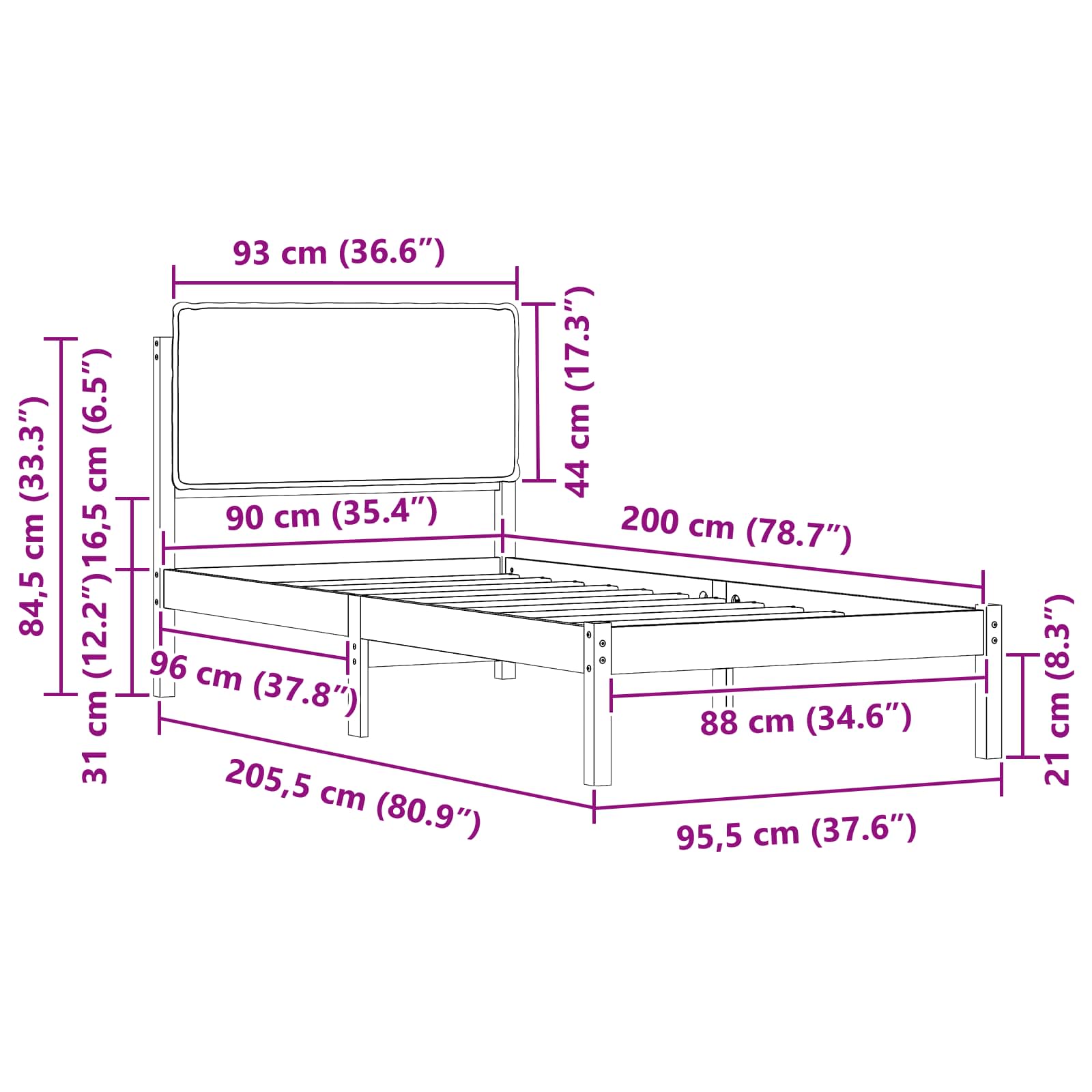 Σκελετός Κρεβατιού με Επενδεδυμένο Κεφαλάρι Ανοιχτό γκρι