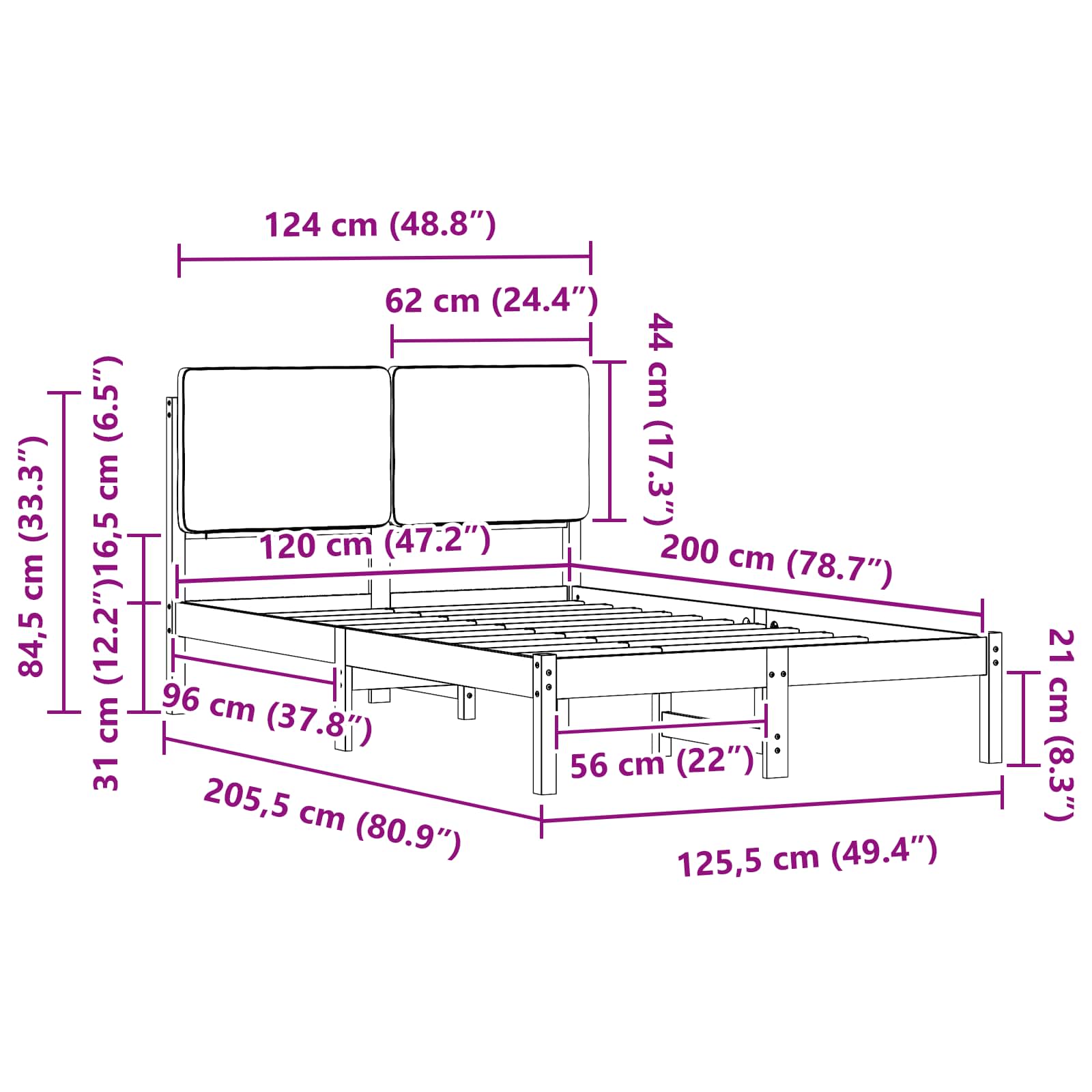 Σκελετός Κρεβατιού με Επενδεδυμένο Κεφαλάρι Taupe 120 x 200 cm