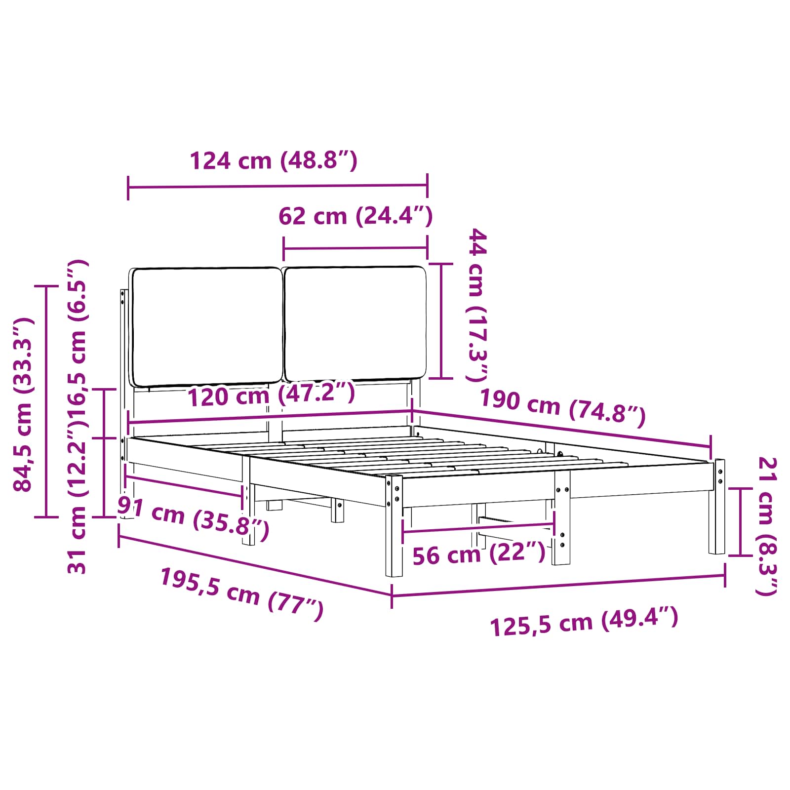 Σκελετός Κρεβατιού με Επενδεδυμένο Κεφαλάρι Taupe 120 x 190 cm