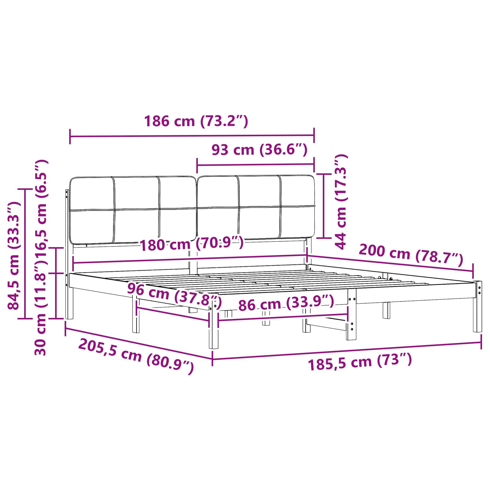 Σκελετός Κρεβατιού με Επενδεδυμένο Κεφαλάρι Taupe 180 x 200 cm