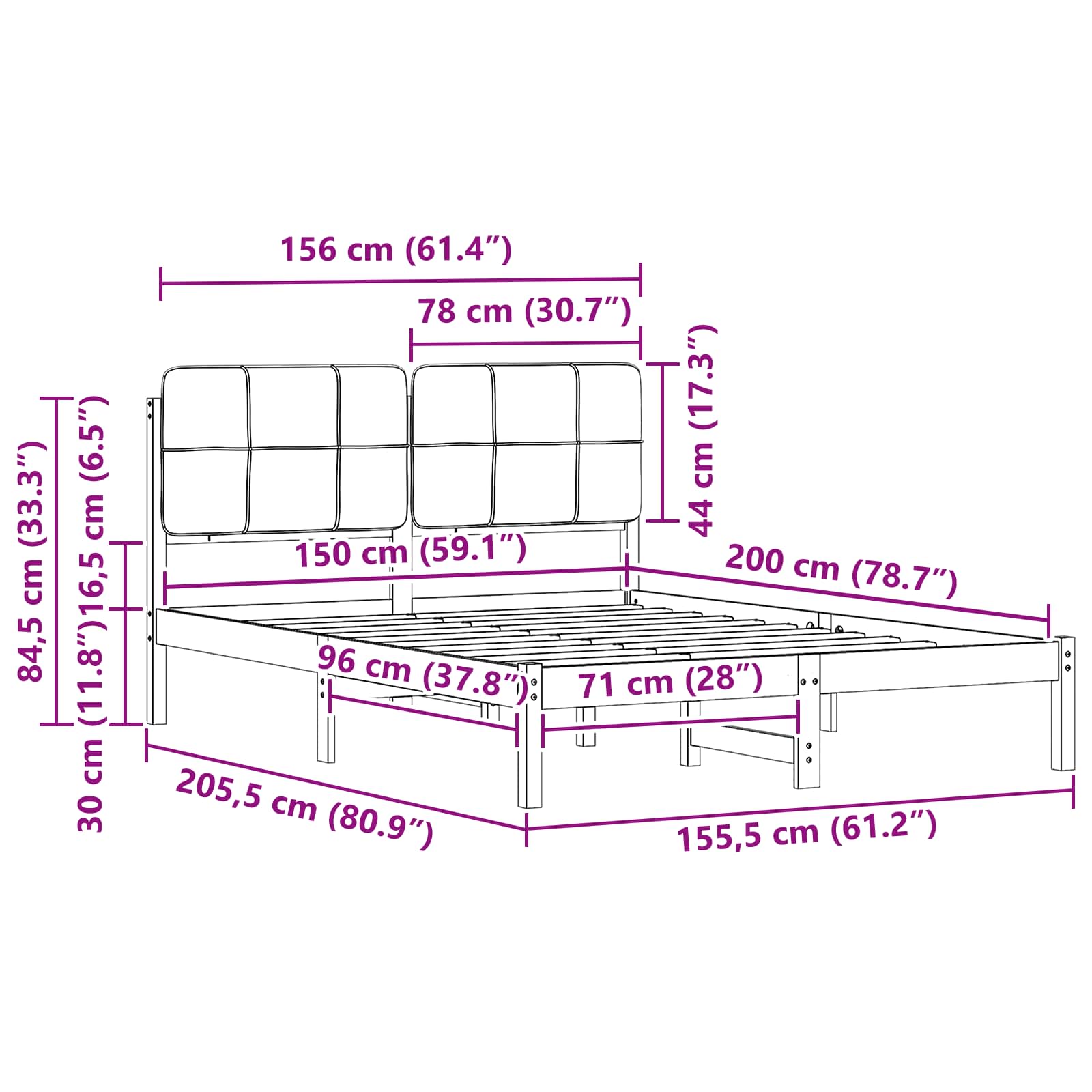Σκελετός Κρεβατιού με Επενδεδυμένο Κεφαλάρι Σκούρο Γκρι