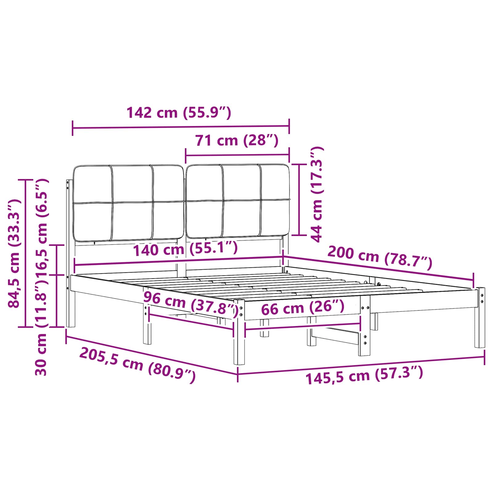 Σκελετός Κρεβατιού με Επενδεδυμένο Κεφαλάρι Σκούρο Γκρι