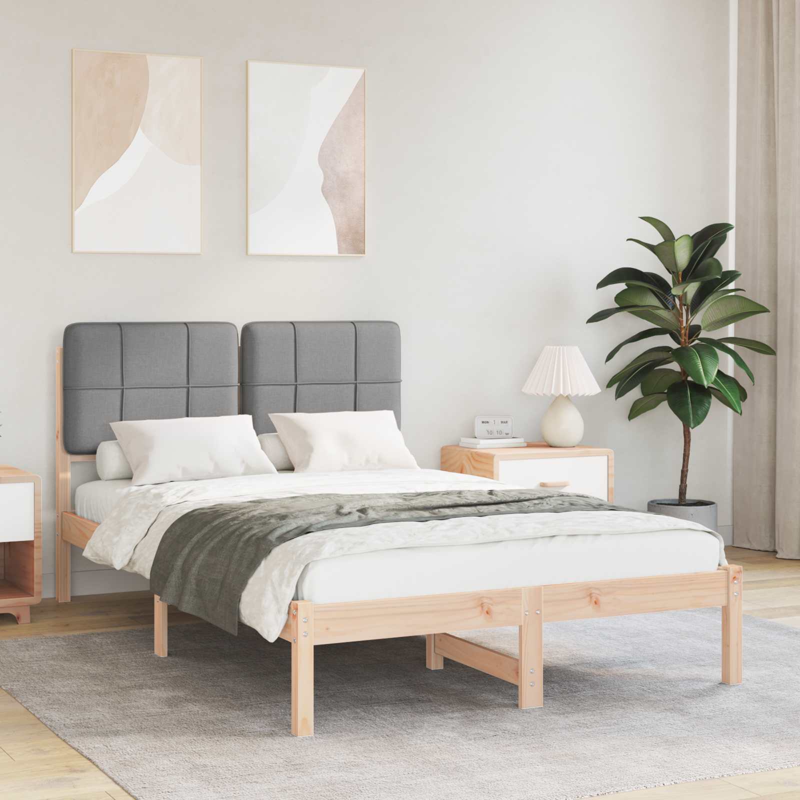 Σκελετός Κρεβατιού με Επενδεδυμένο Κεφαλάρι Ανοιχτό γκρι