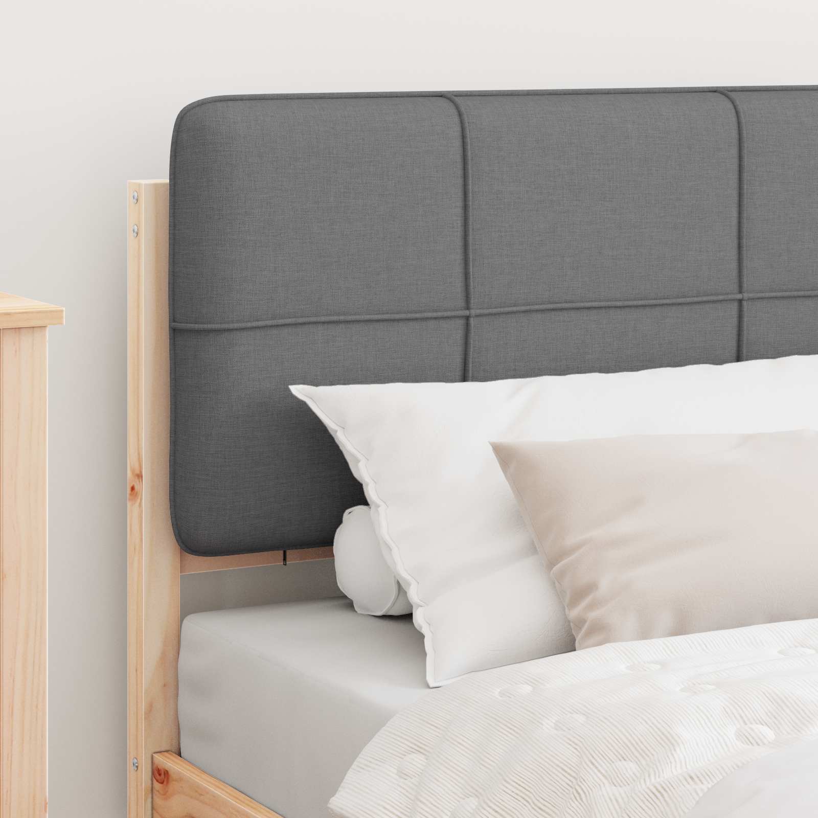 Σκελετός Κρεβατιού με Επενδεδυμένο Κεφαλάρι Ανοιχτό γκρι