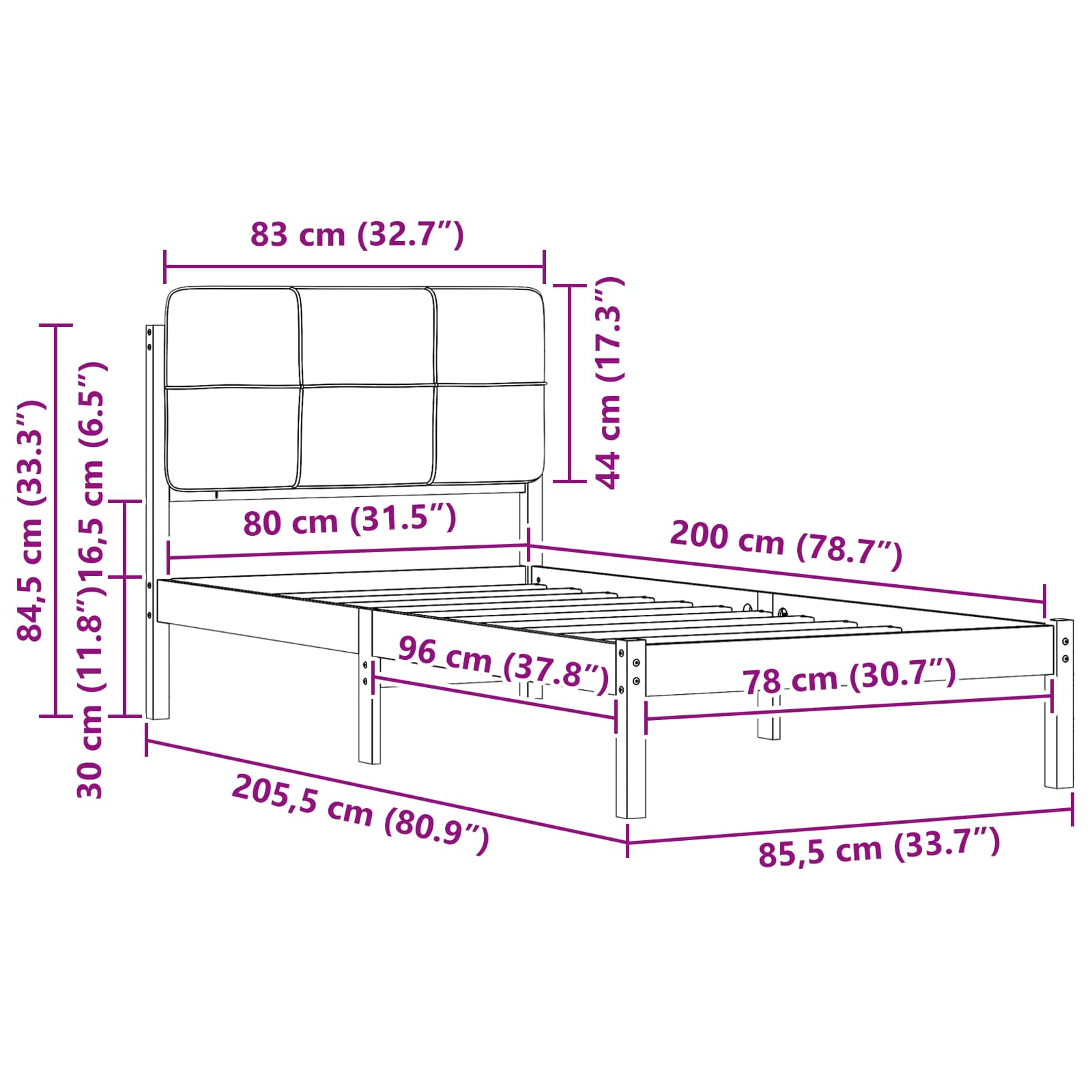 Σκελετός Κρεβατιού με Επενδεδυμένο Κεφαλάρι Ανοιχτό γκρι