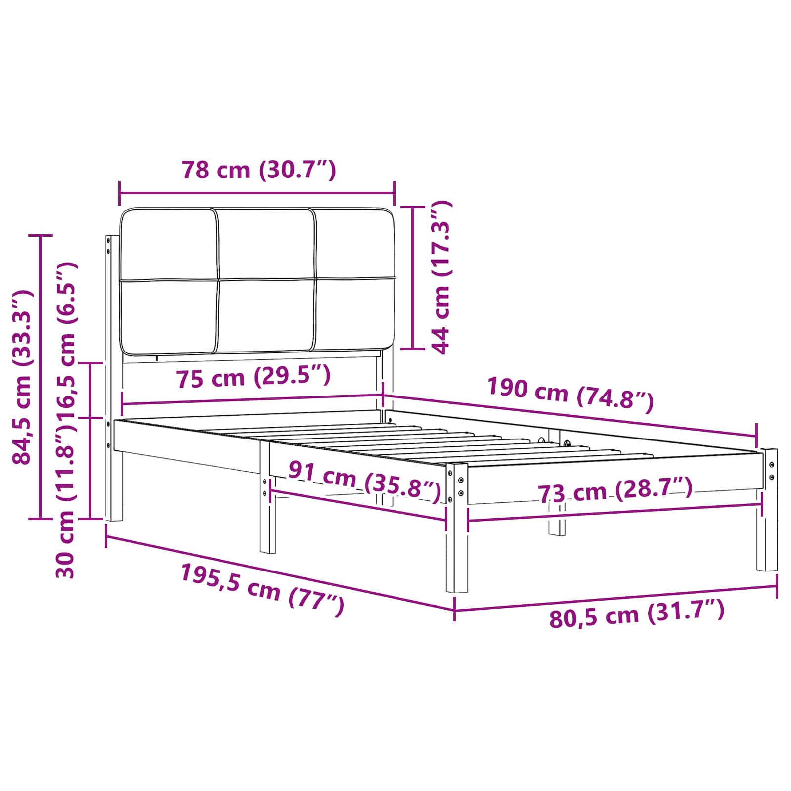 Σκελετός Κρεβατιού με Επενδεδυμένο Κεφαλάρι Σκούρο Γκρι
